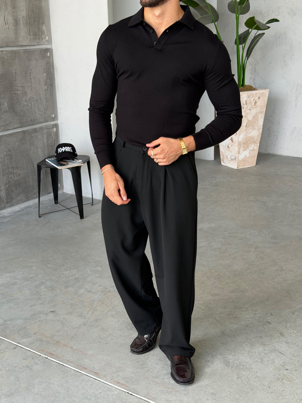 Soft-Touch Basic Polo Shirt – Black