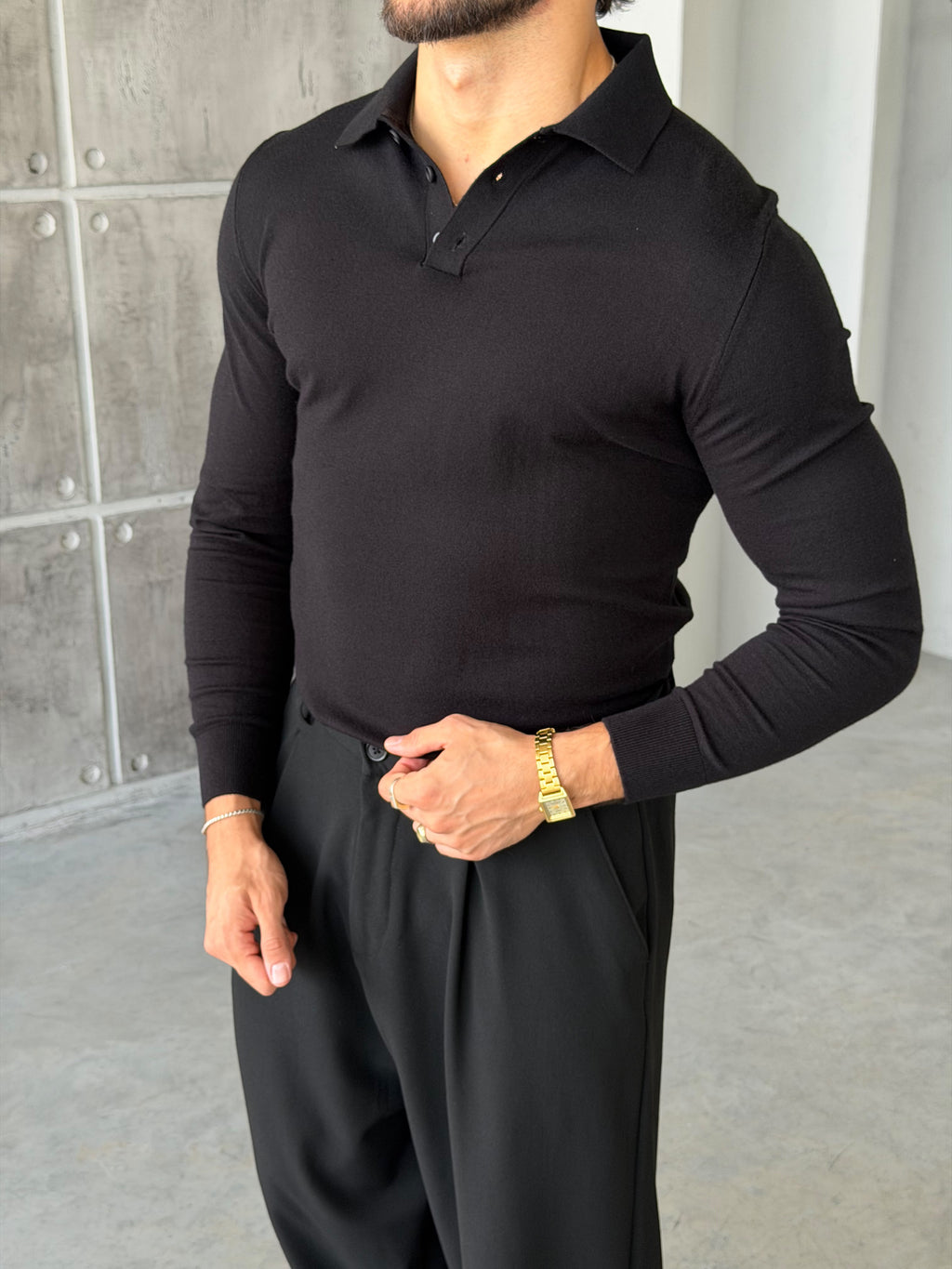 Soft-Touch Basic Polo Shirt – Black