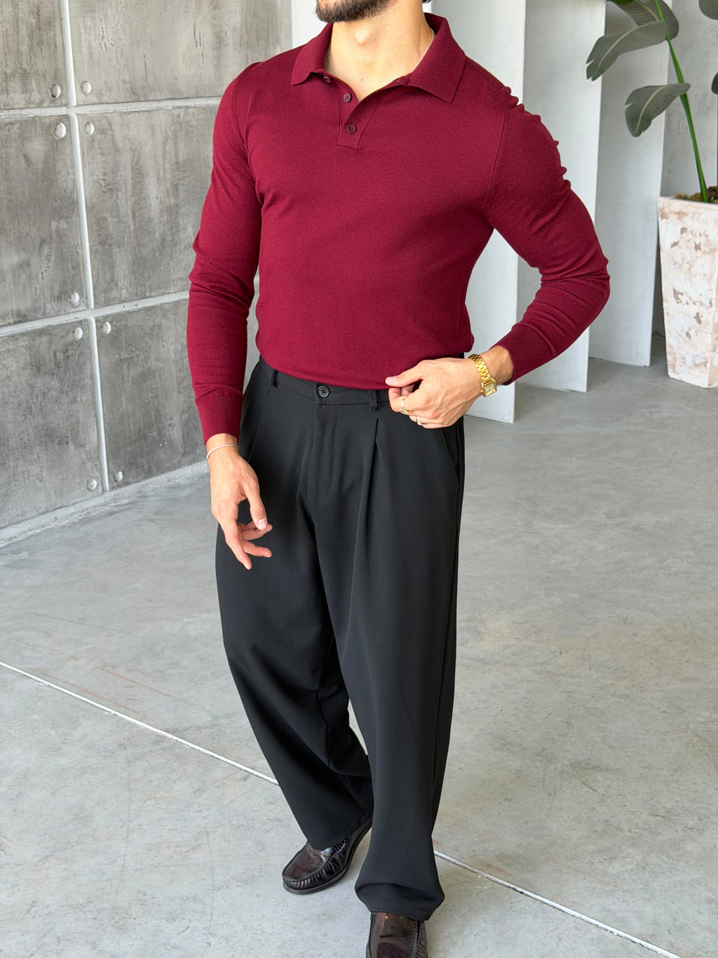 Soft-Touch Basic Polo Shirt – Bordo