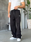 Logo Stripe Baggy Tracksuit Pants – Black