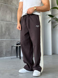 Logo Stripe Baggy Tracksuit Pants – Brown