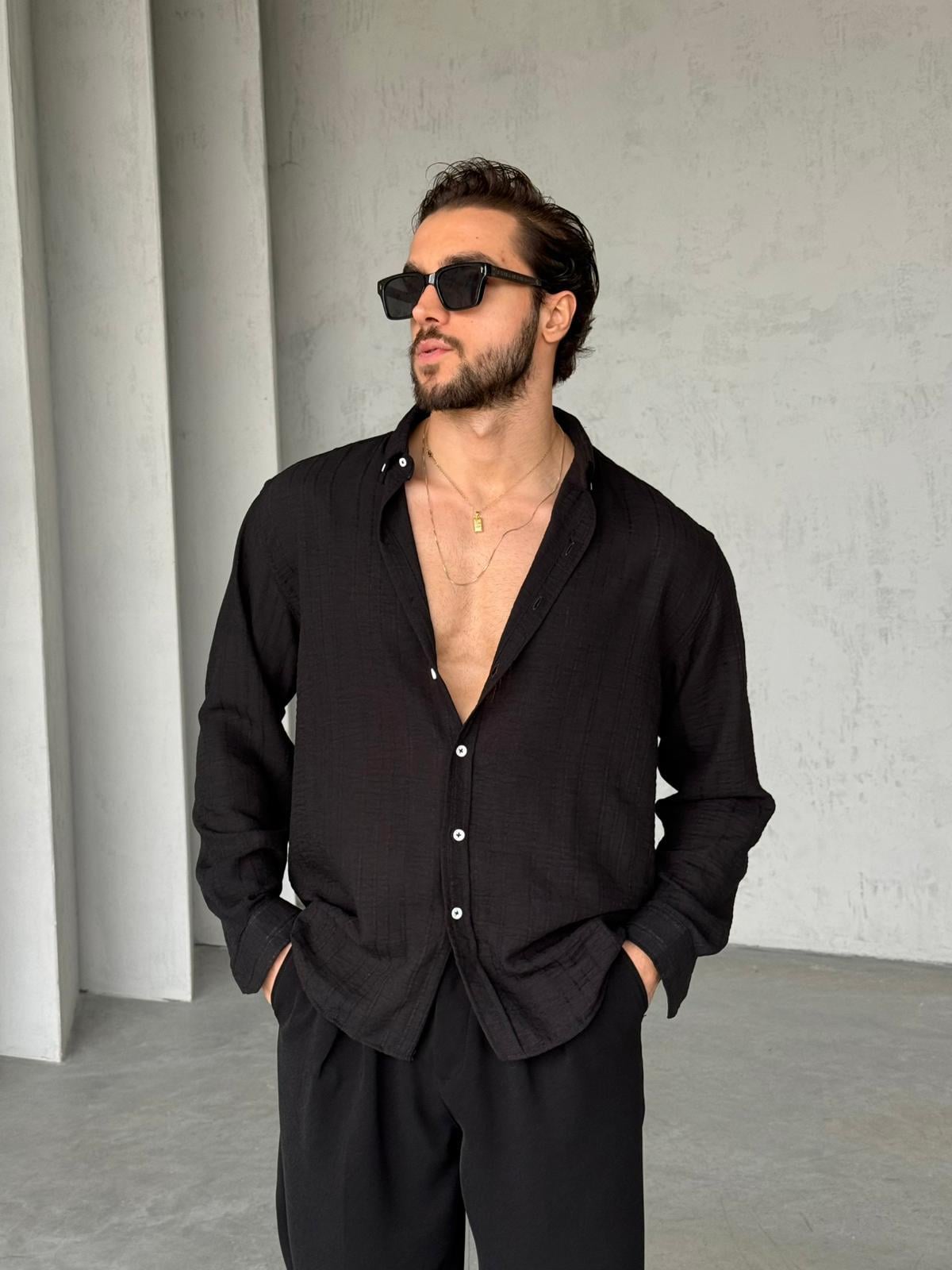 Striped Oversized Shirt - Black | GML.03