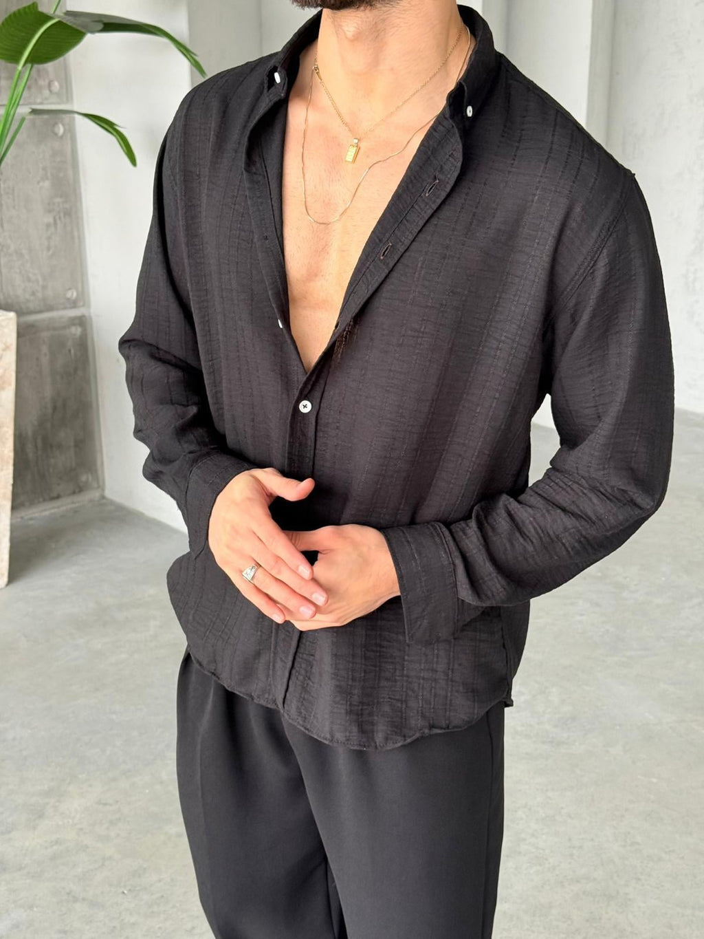 Striped Oversized Shirt - Black | GML.03