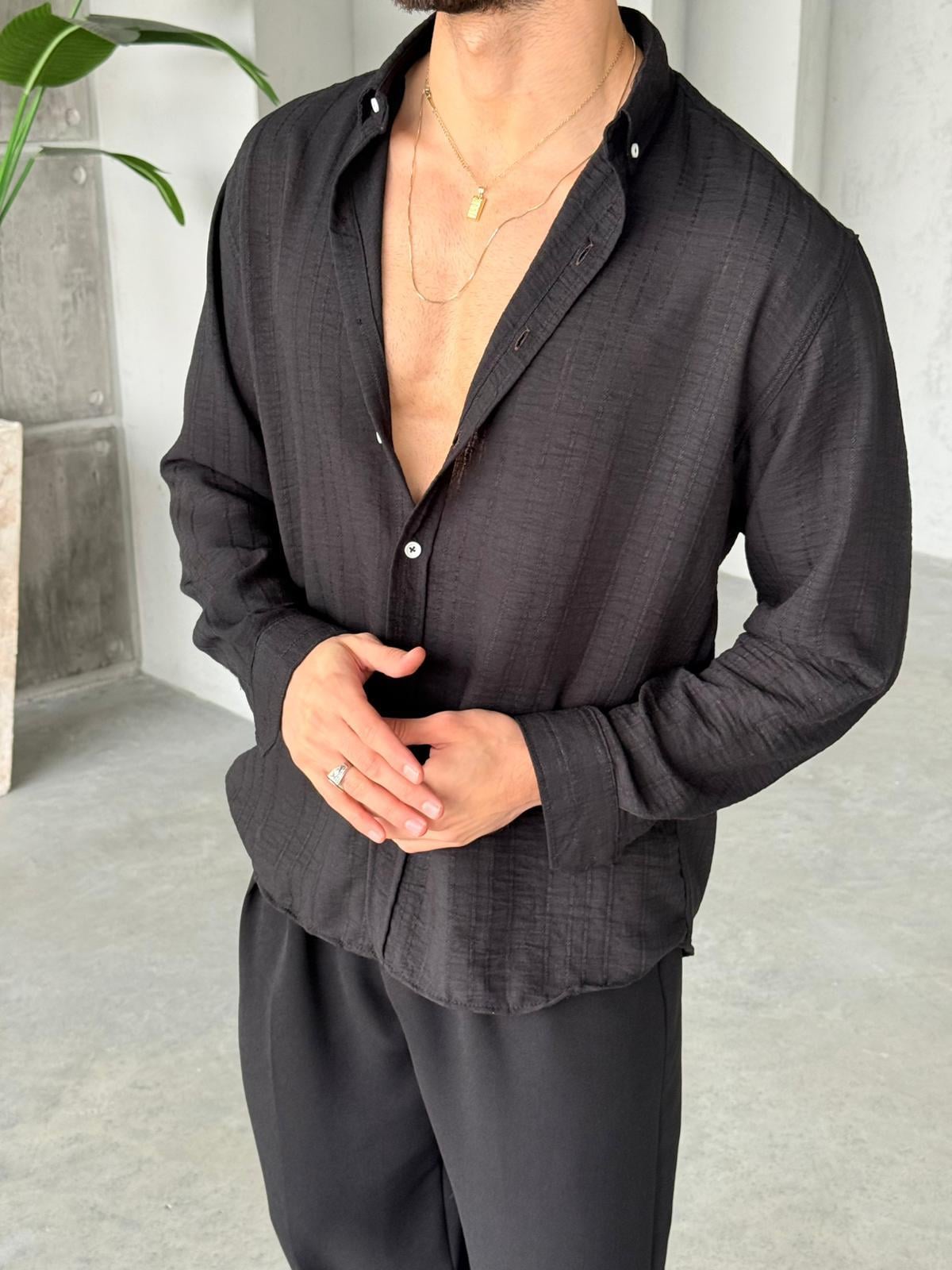Striped Oversized Shirt - Black | GML.03