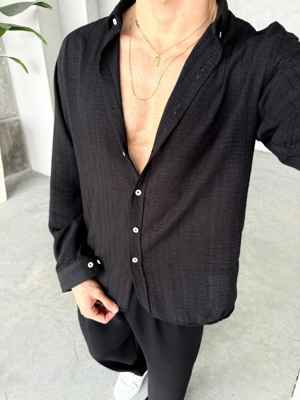 Striped Oversized Shirt - Black | GML.03