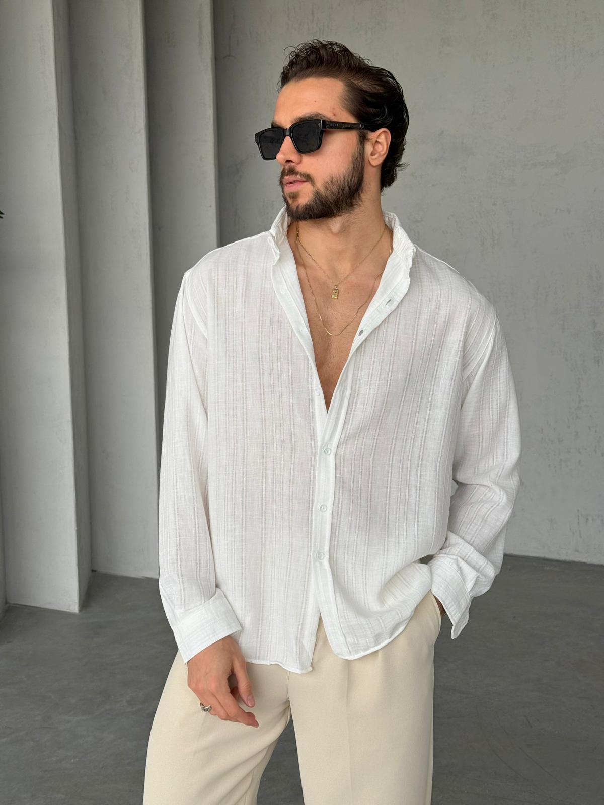 Striped Oversized Shirt - White | GML.03