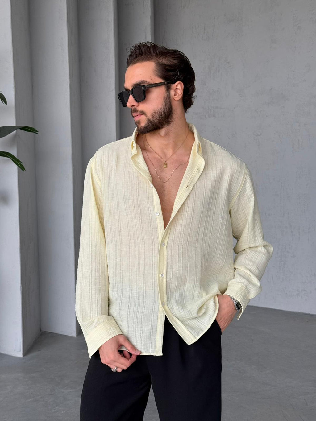 Striped Oversized Shirt - Yellow  | GML.03