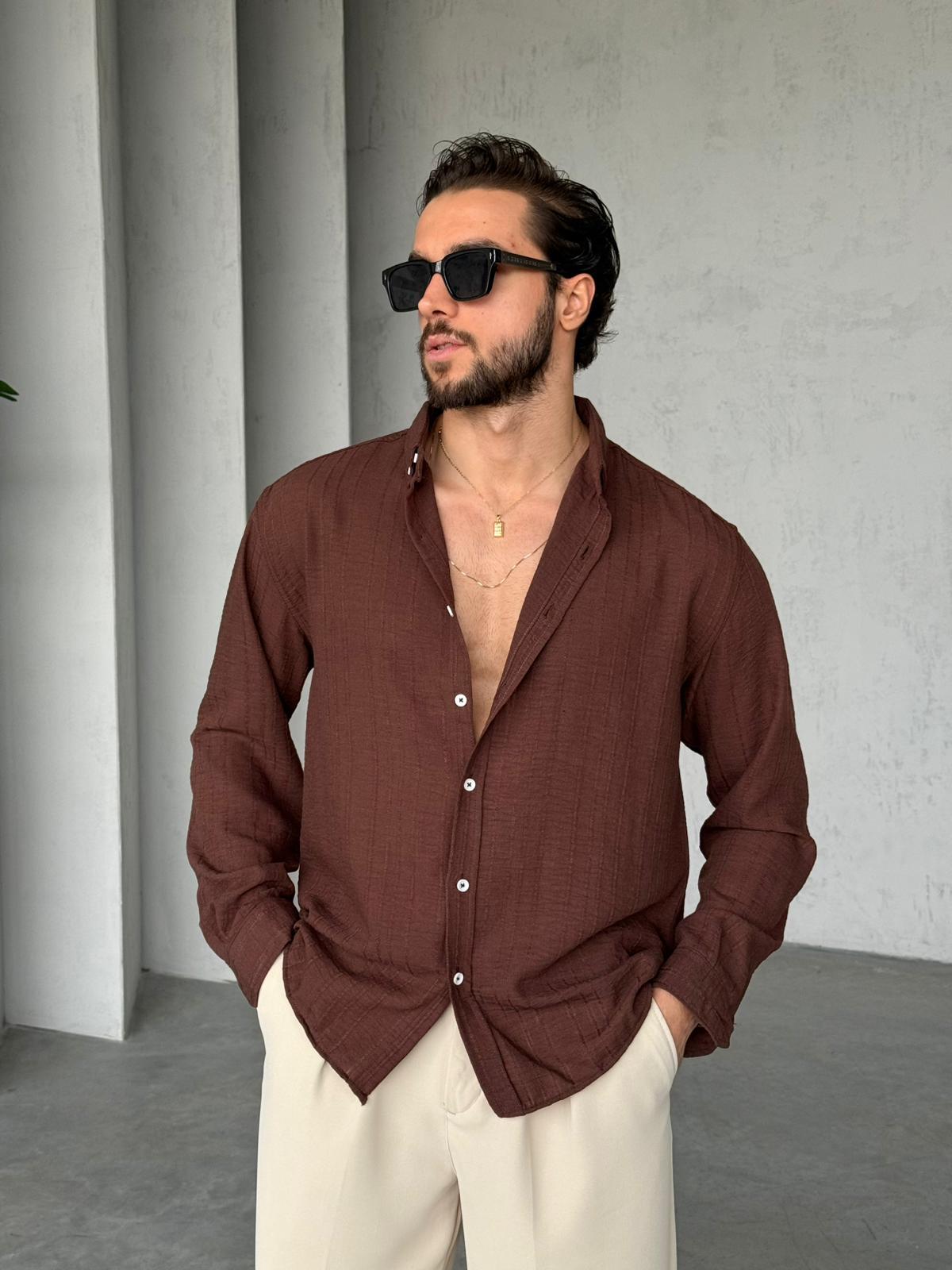Striped Oversized Shirt - Brown | GML.03