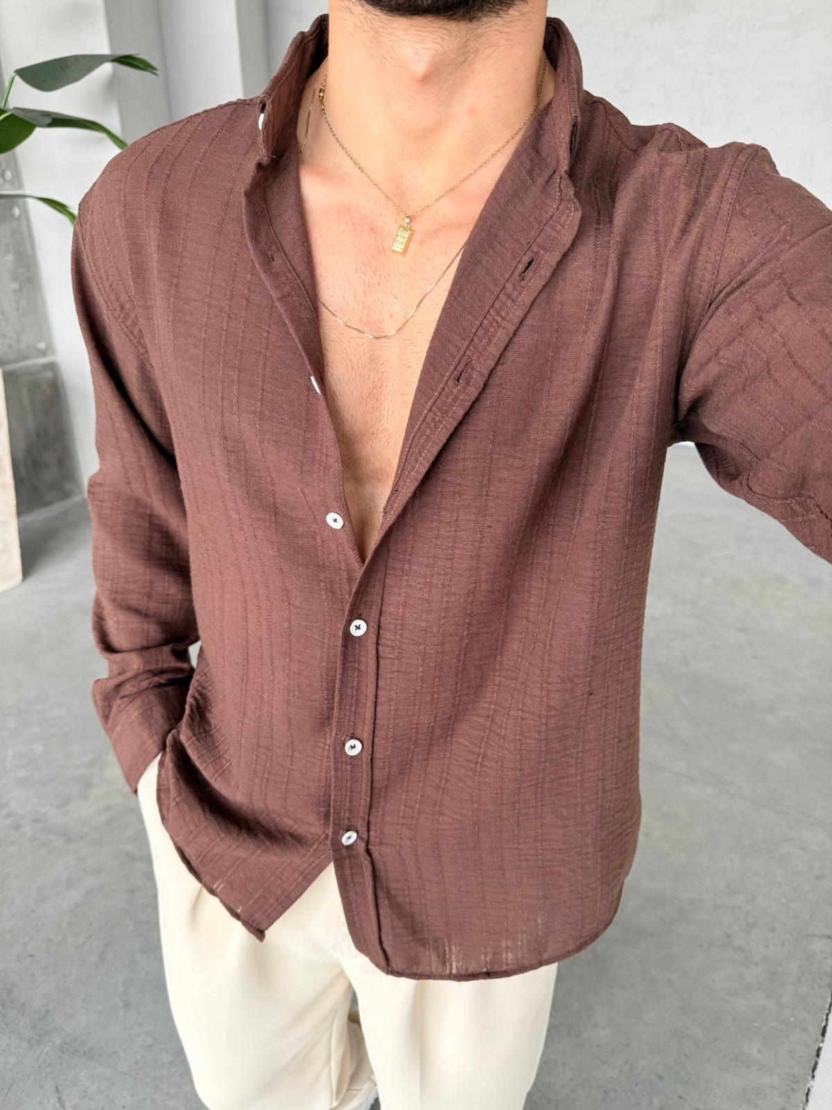 Striped Oversized Shirt - Brown | GML.03