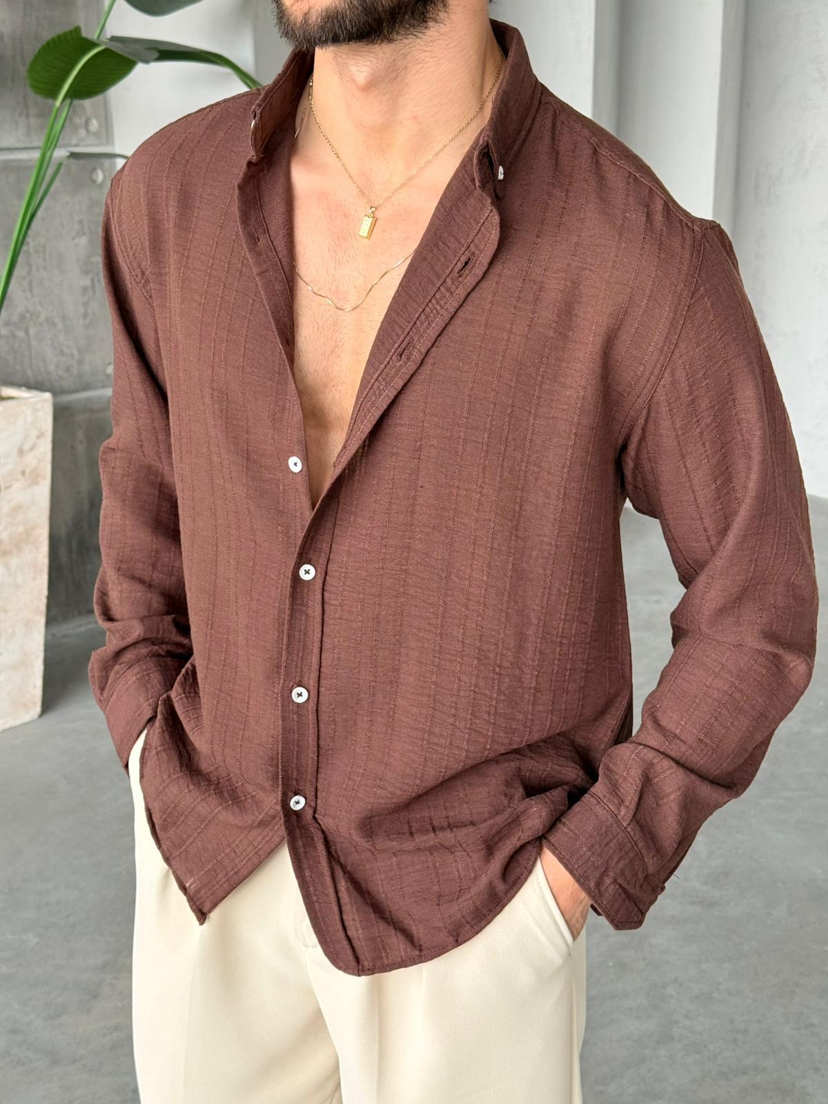 Striped Oversized Shirt - Brown | GML.03