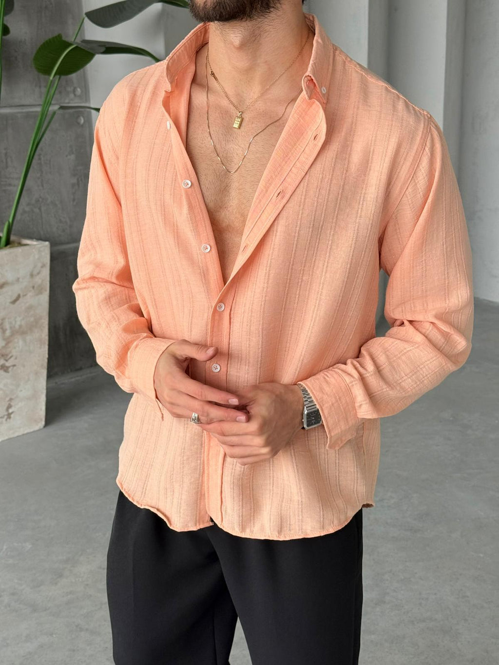 Striped Oversized Shirt - Salmon | GML.03
