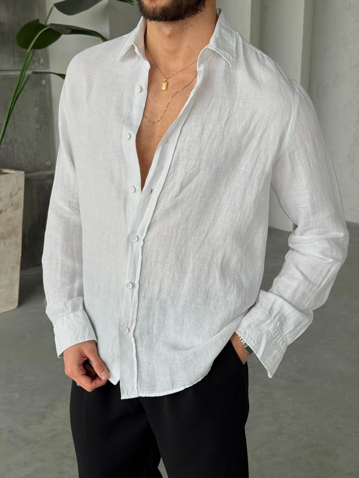Premium Cotton Linen Shirt – White | GML.04