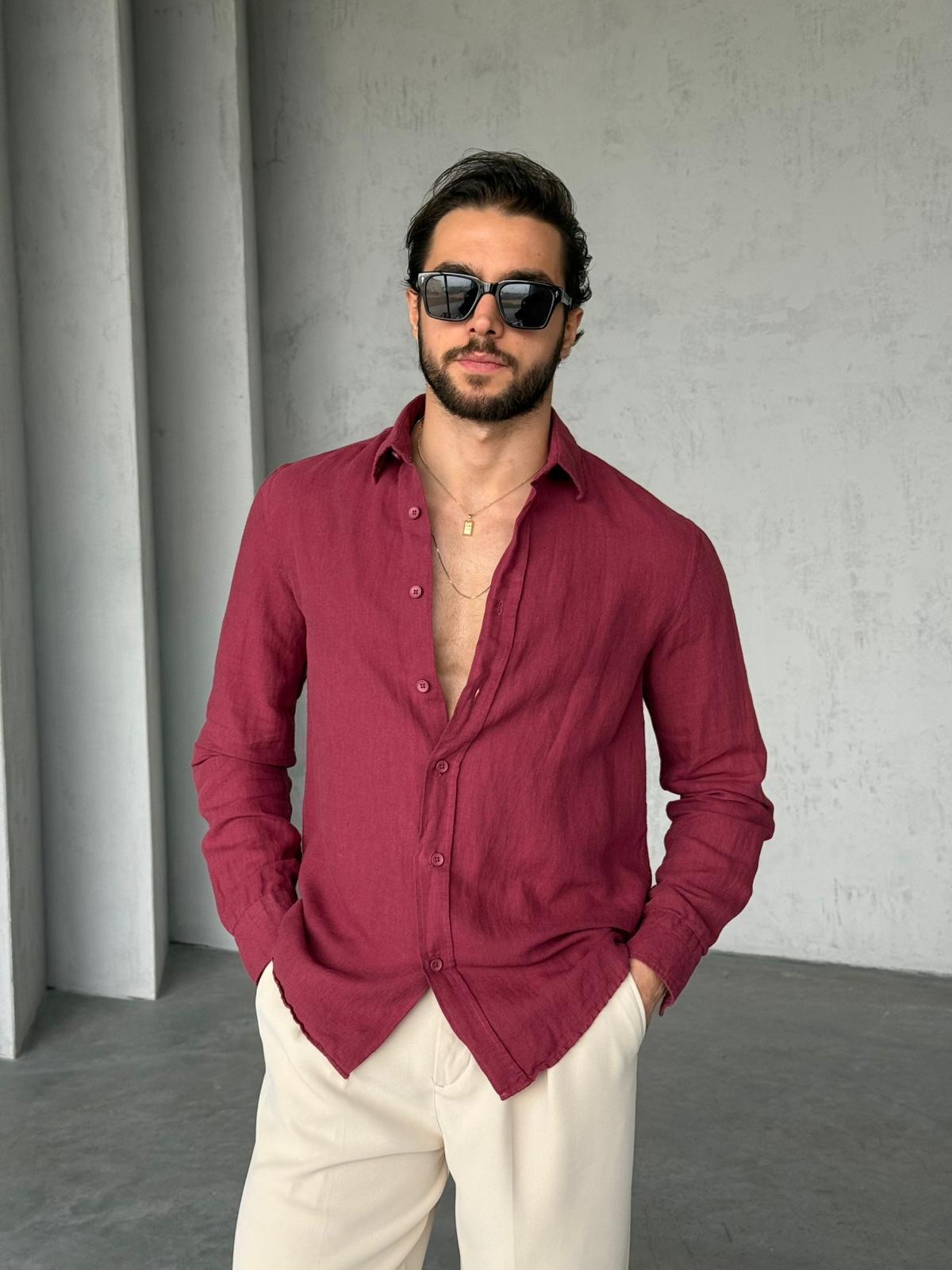 Premium Cotton Linen Shirt – Bordo | GML.04