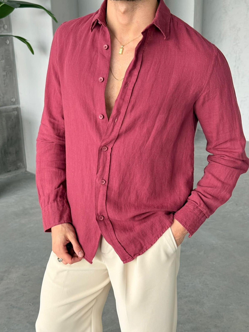Premium Cotton Linen Shirt – Bordo | GML.04