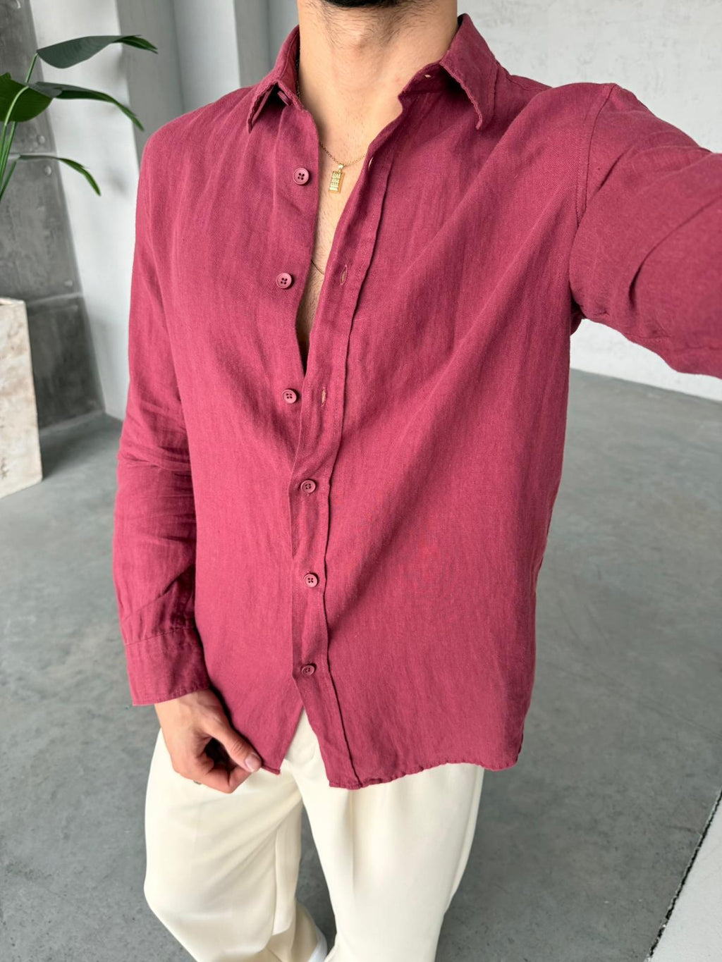 Premium Cotton Linen Shirt – Bordo | GML.04