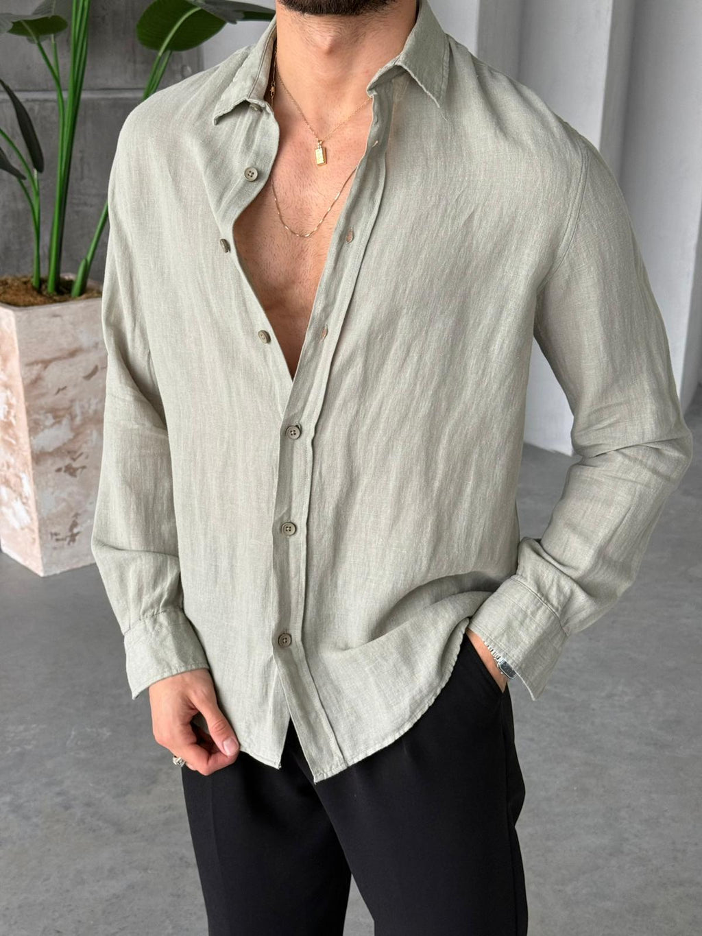 Premium Cotton Linen Shirt – Khaki | GML.04