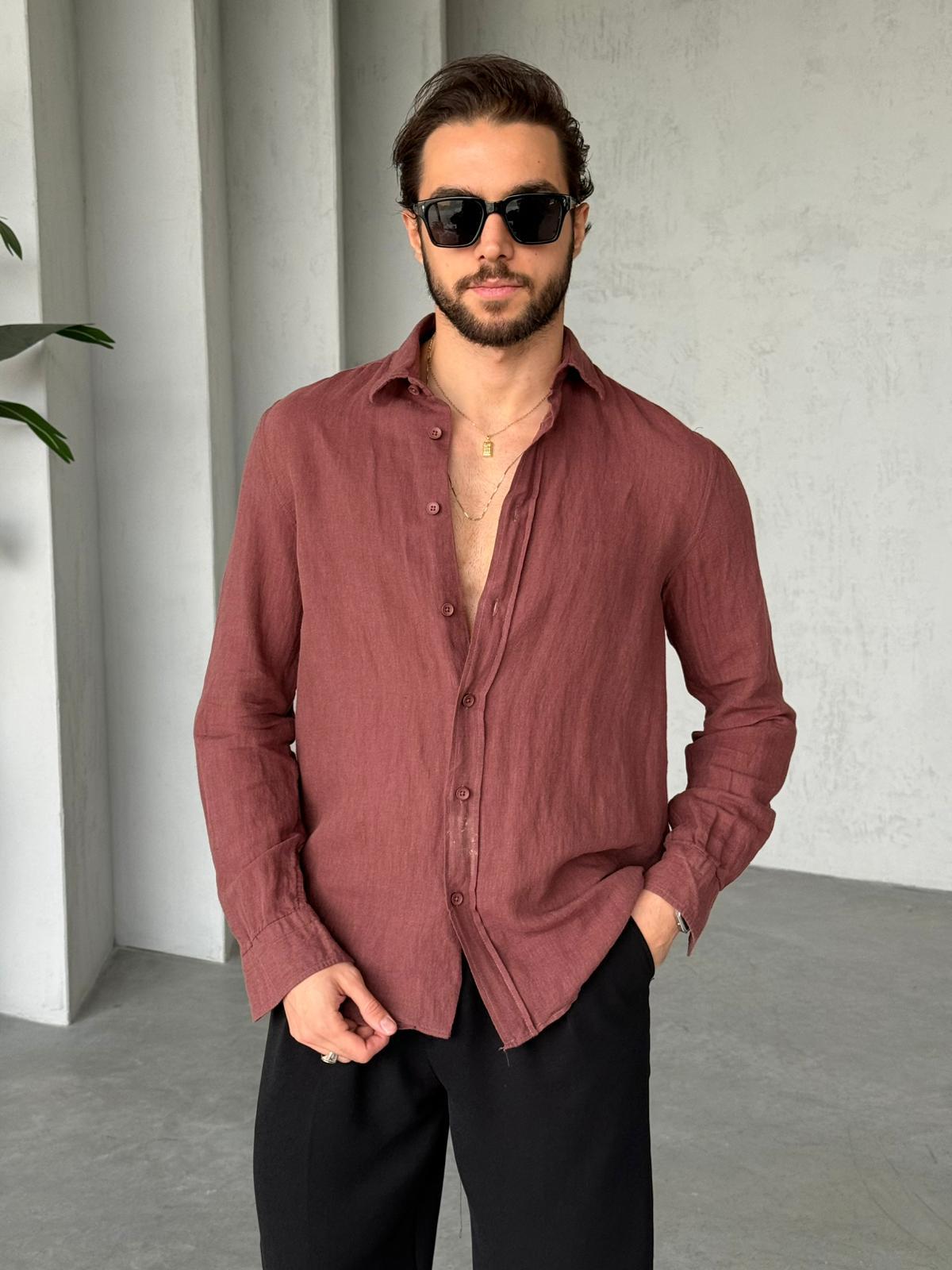 Premium Cotton Linen Shirt – Brown | GML.04