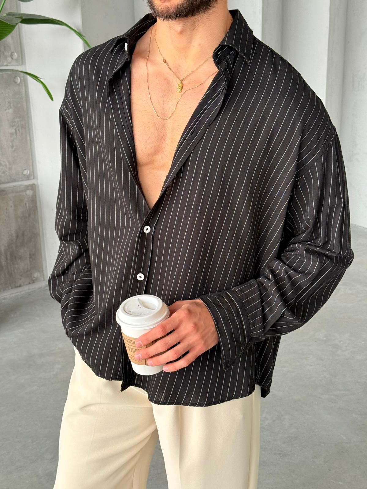 Striped Linen Shirt - Black | GML.06