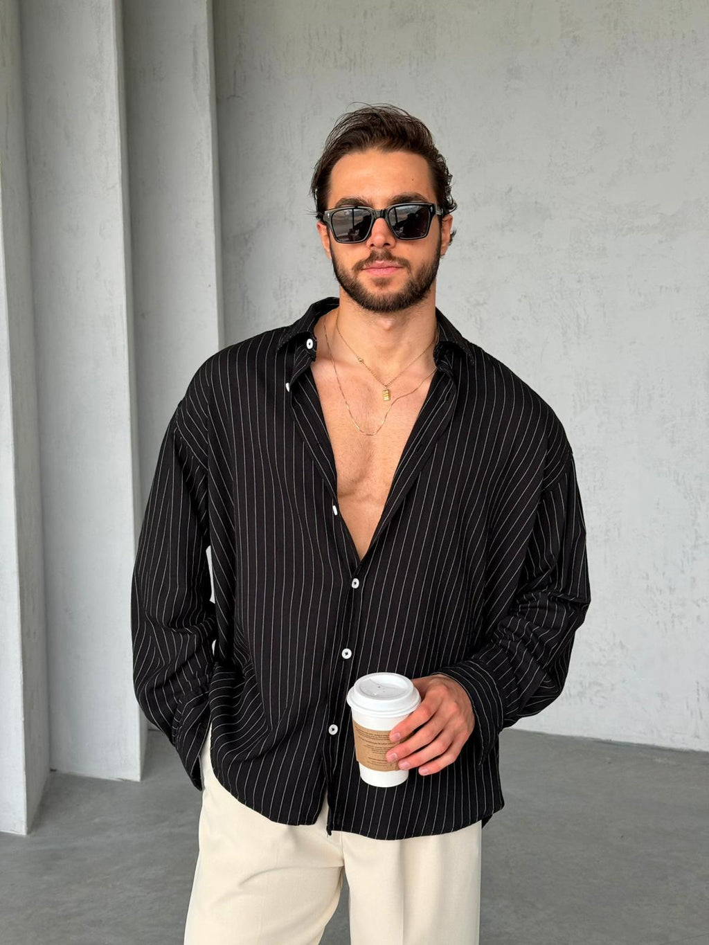 Striped Linen Shirt - Black | GML.06