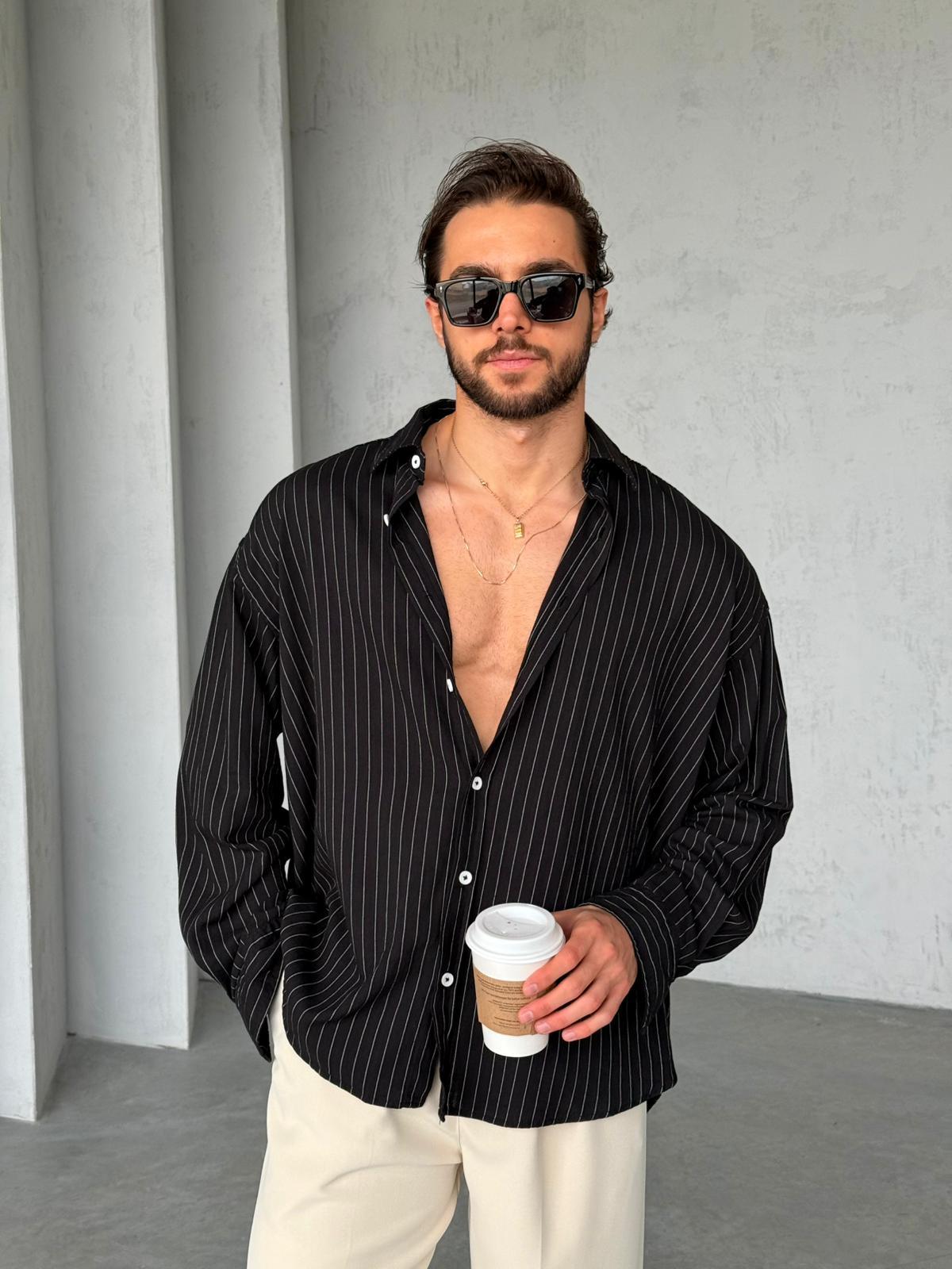 Striped Linen Shirt - Black | GML.06