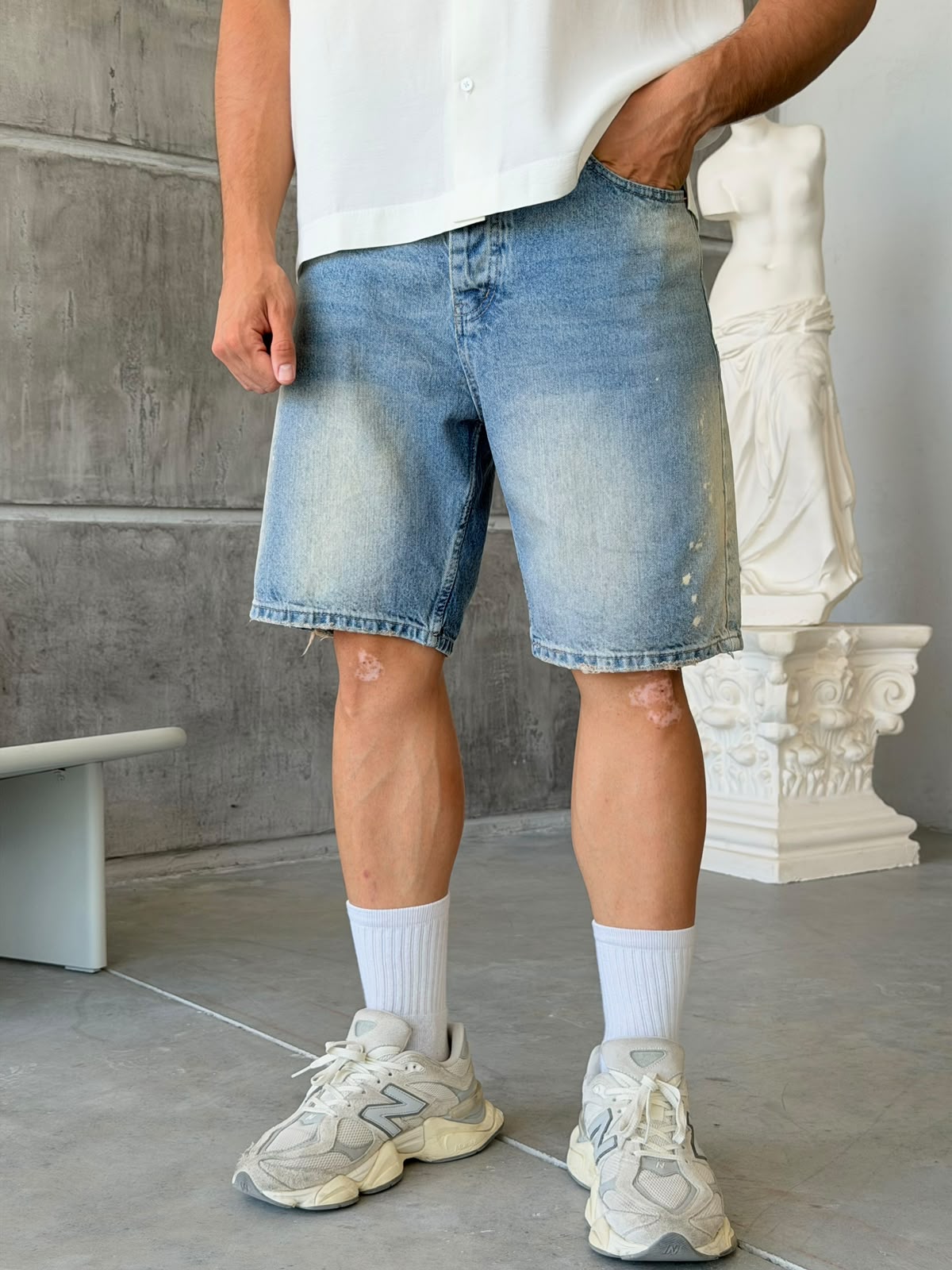 Paint Detail Denim Shorts
