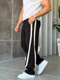 Asymmetric Striped Double Face Baggy Tracksuit – Black