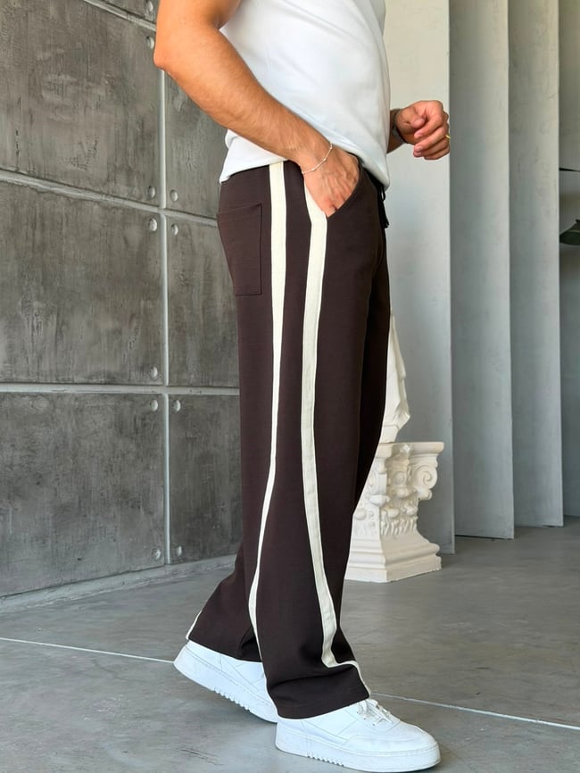 Asymmetric Striped Double Face Baggy Tracksuit – Brown