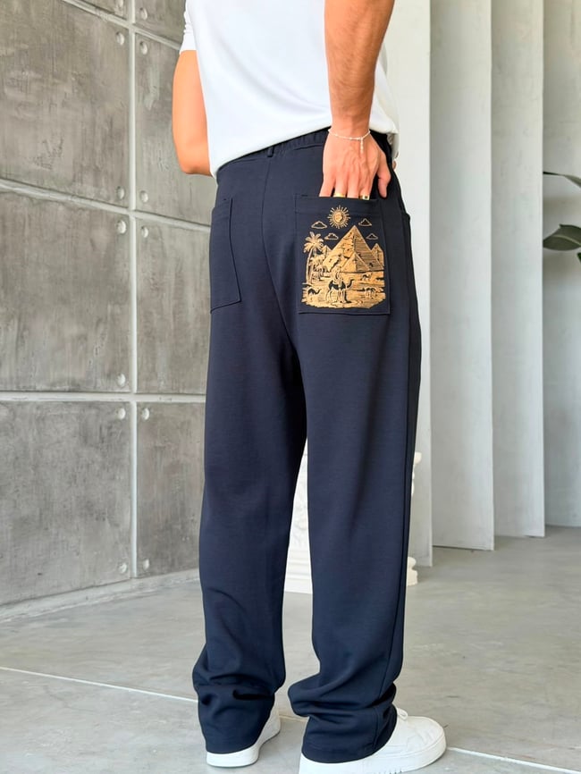 Camel Embroidered Detail Baggy Tracksuit – Navy Blue