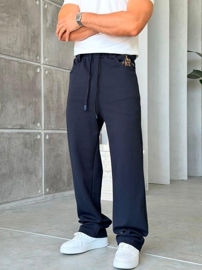 Camel Embroidered Detail Baggy Tracksuit – Navy Blue