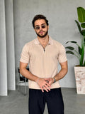 Patterned Zip Polo Knit – Cream | TST.010