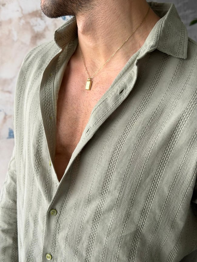 Patterned Linen Shirt – Khaki V |  GML.015