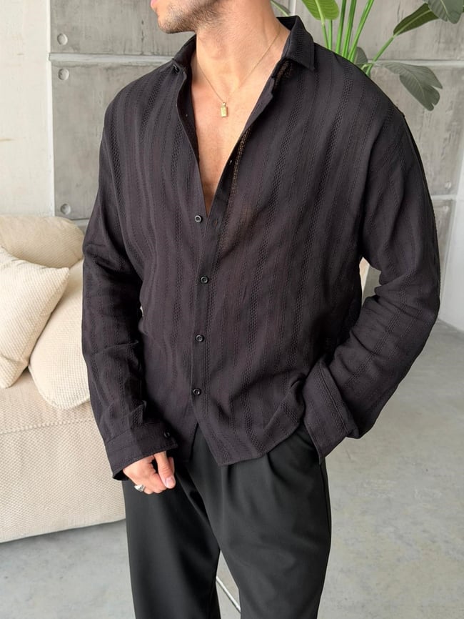 Patterned Linen Shirt – Black V |  GML.015