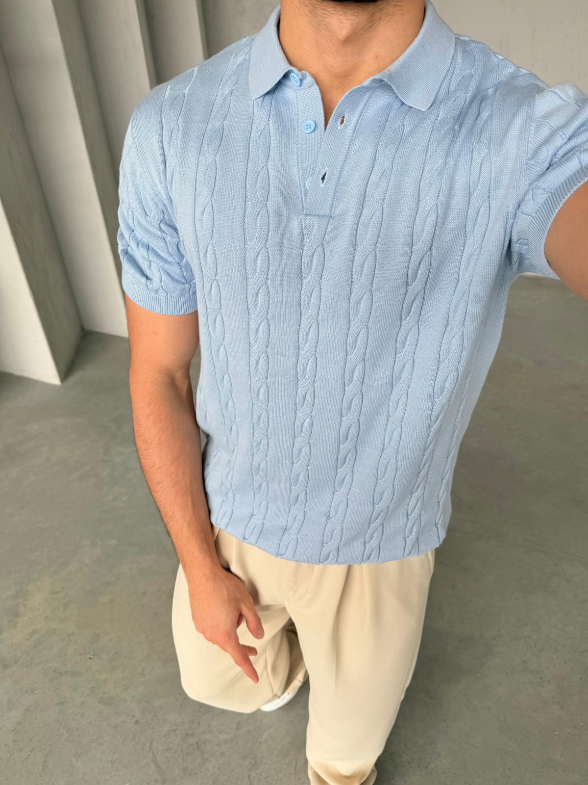 Patterned Polo Knit – Light Blue| TST.09