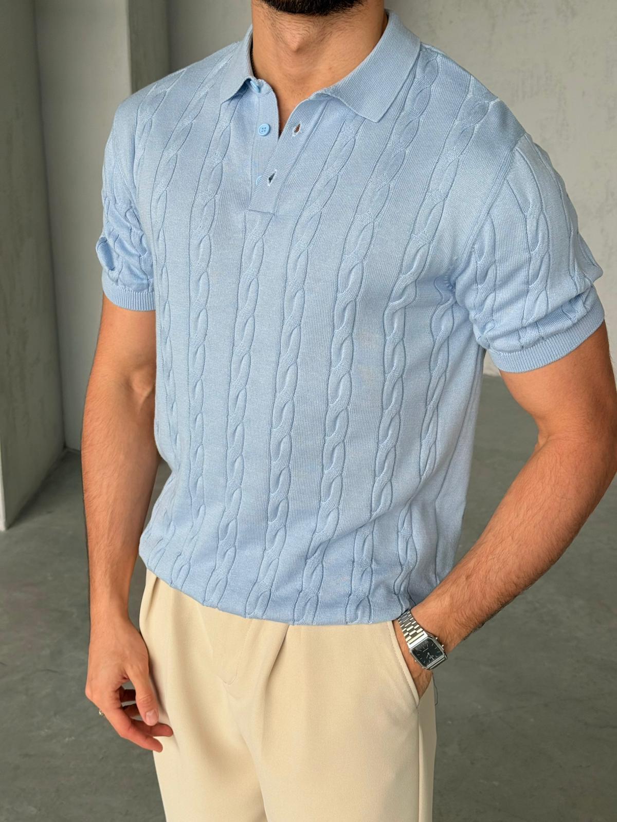 Patterned Polo Knit – Light Blue| TST.09