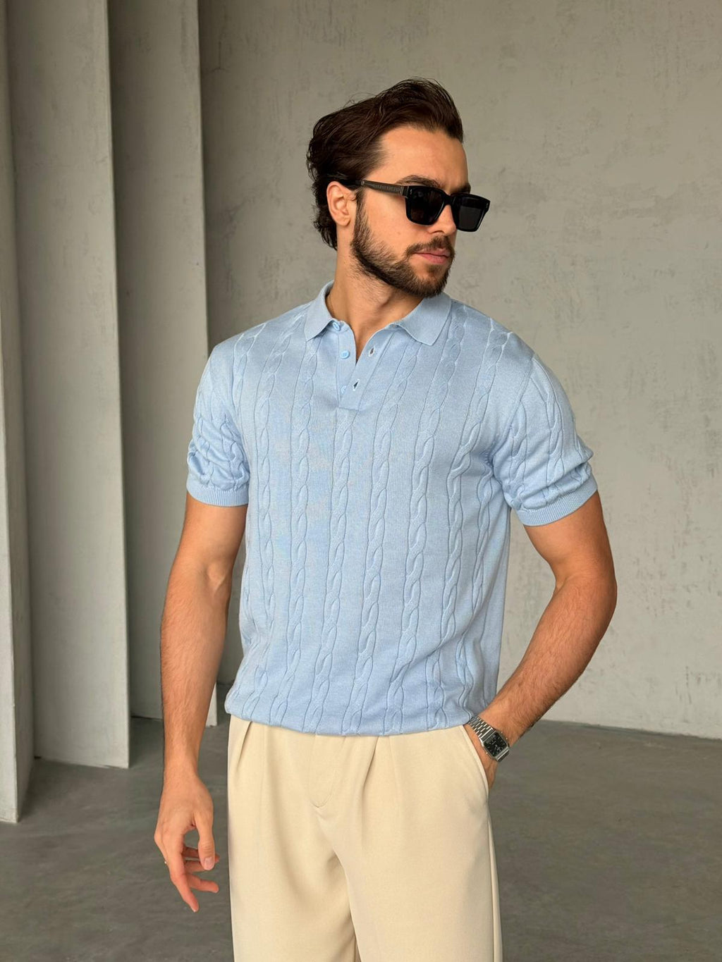 Patterned Polo Knit – Light Blue| TST.09