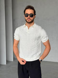 Patterned Polo Knit – White | TST.09