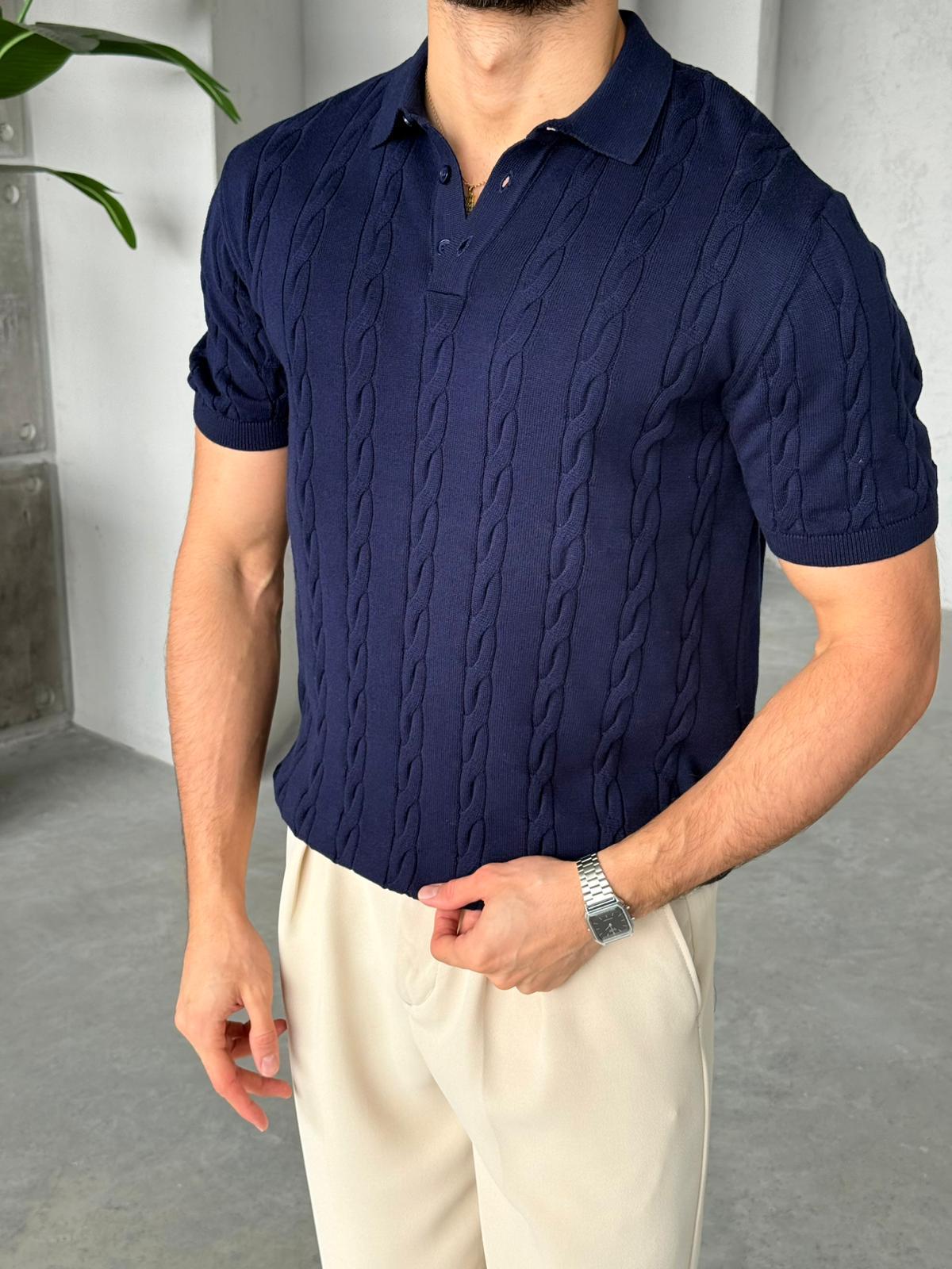 Patterned Polo Knit – Navy | TST.09