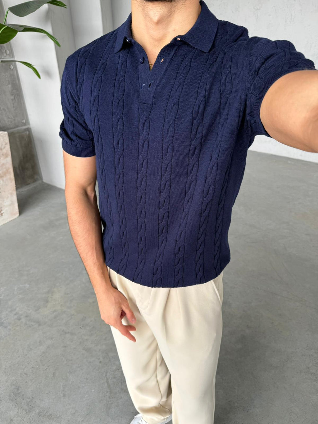 Patterned Polo Knit – Navy | TST.09