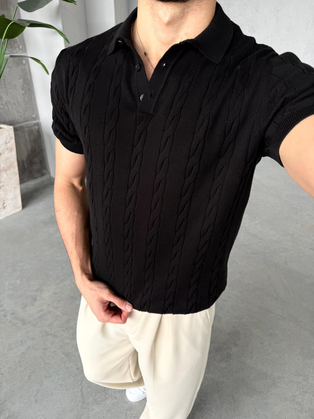 Patterned Polo Knit – Black| TST.09