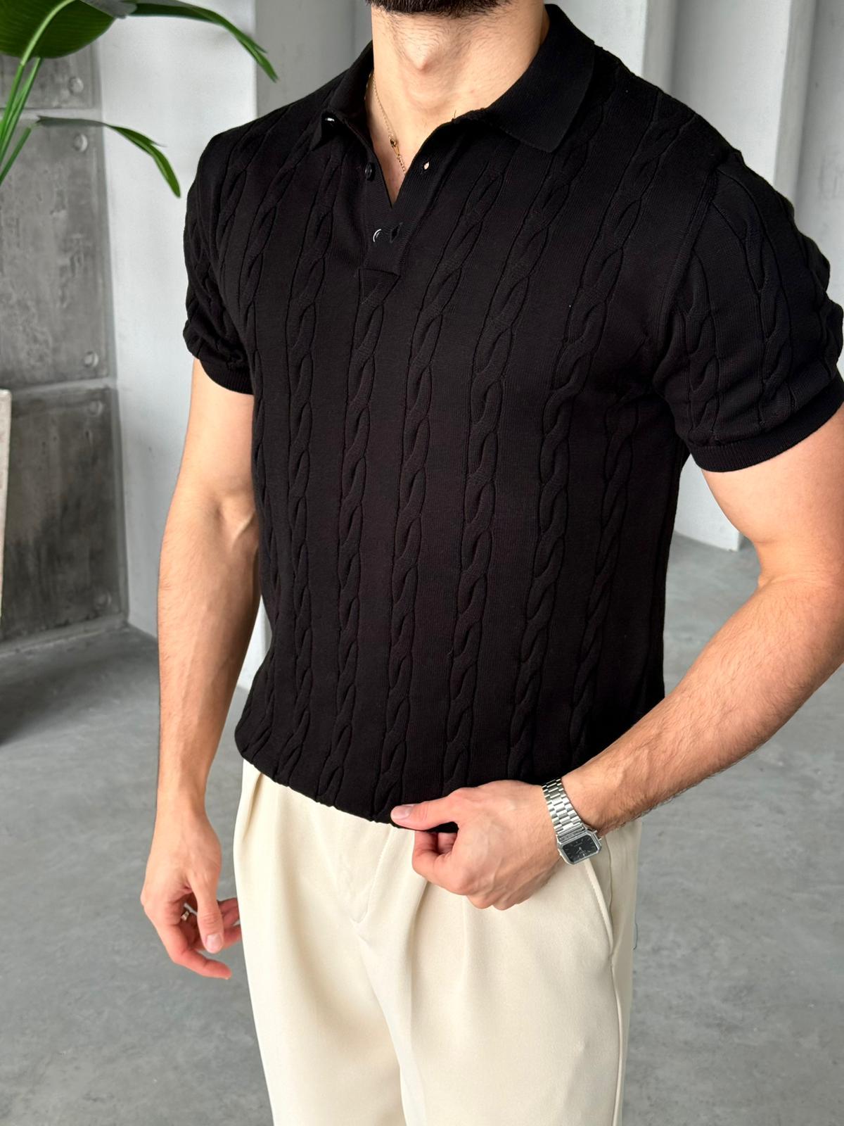 Patterned Polo Knit – Black| TST.09