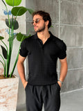 Patterned Polo Knit V – Black