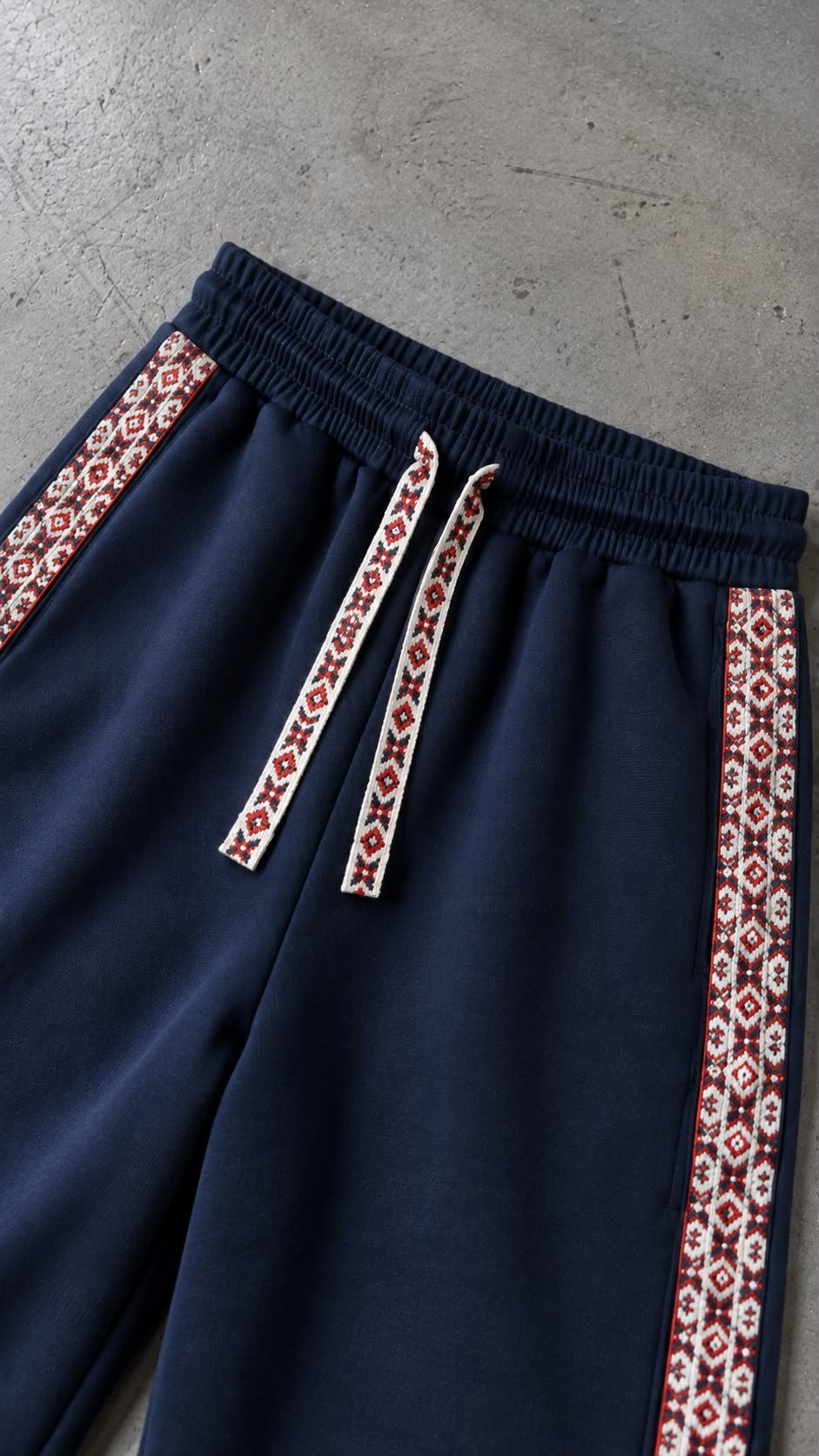 Ethnic Pattern Striped Baggy Tracksuit Pants – Navy