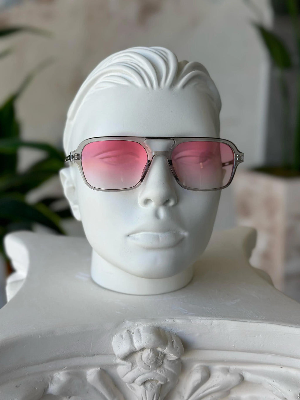 G110 Pink Transparent Lens Steel Frame Sunglasses