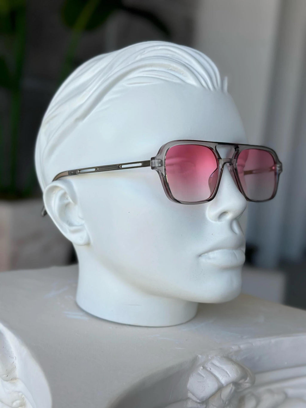 G110 Pink Transparent Lens Steel Frame Sunglasses