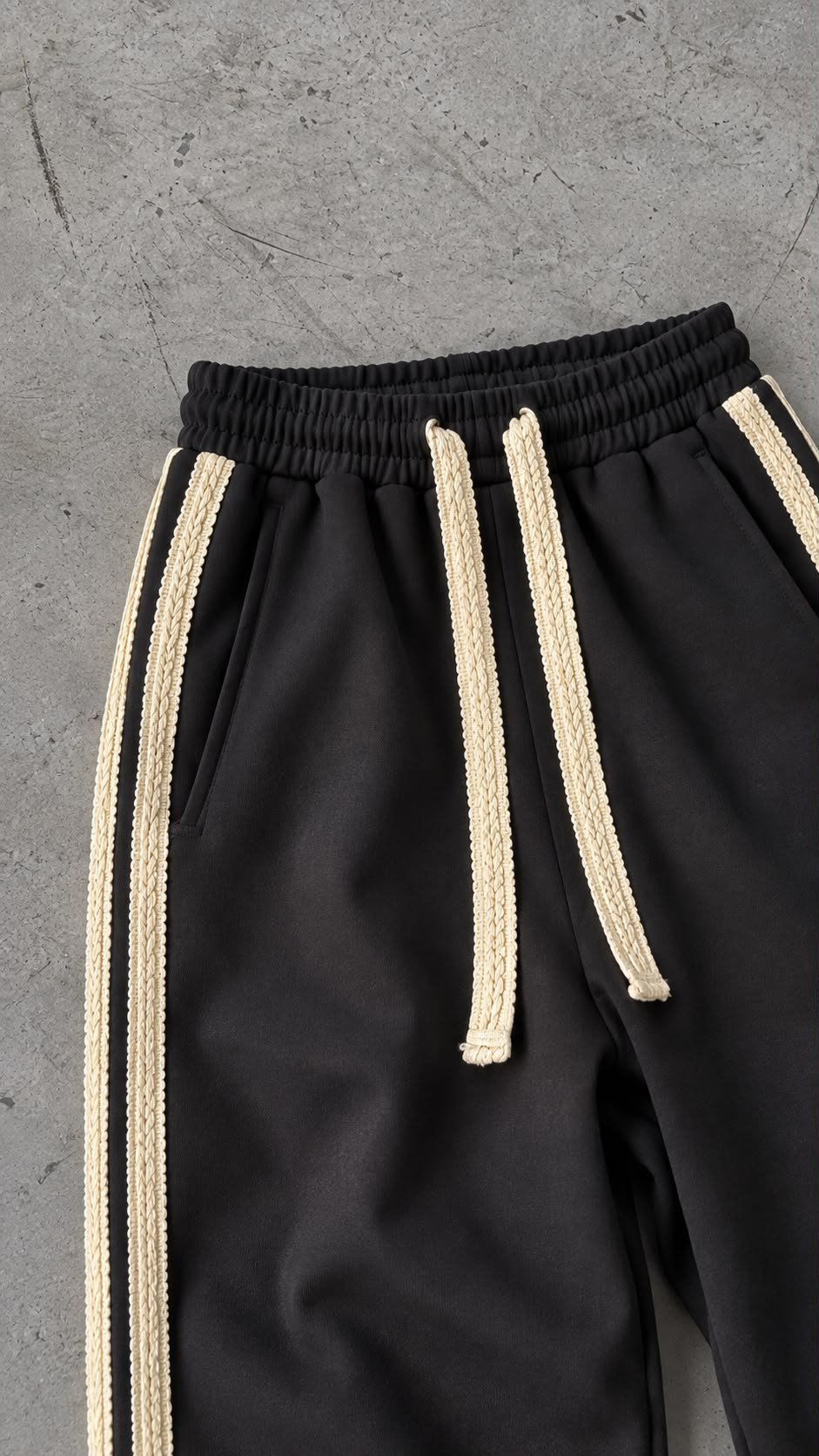 Woven Stripe Design Baggy Tracksuit Pants – Black