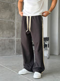 Woven Stripe Design Baggy Tracksuit Pants – Black