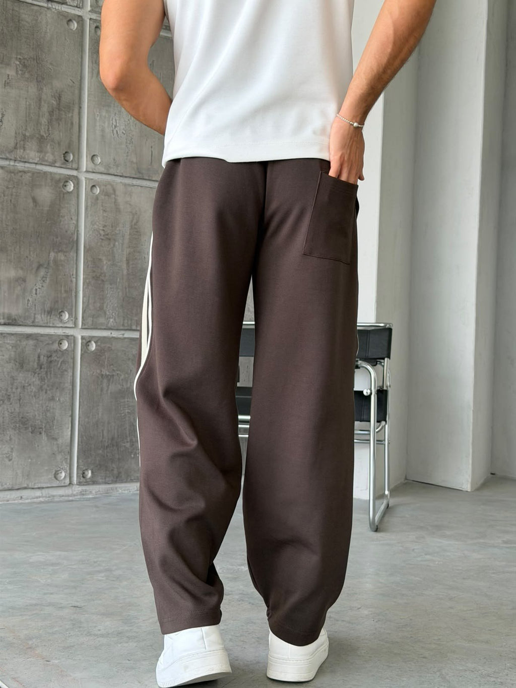 Striped Boyfriend Tracksuit Pants – Brown