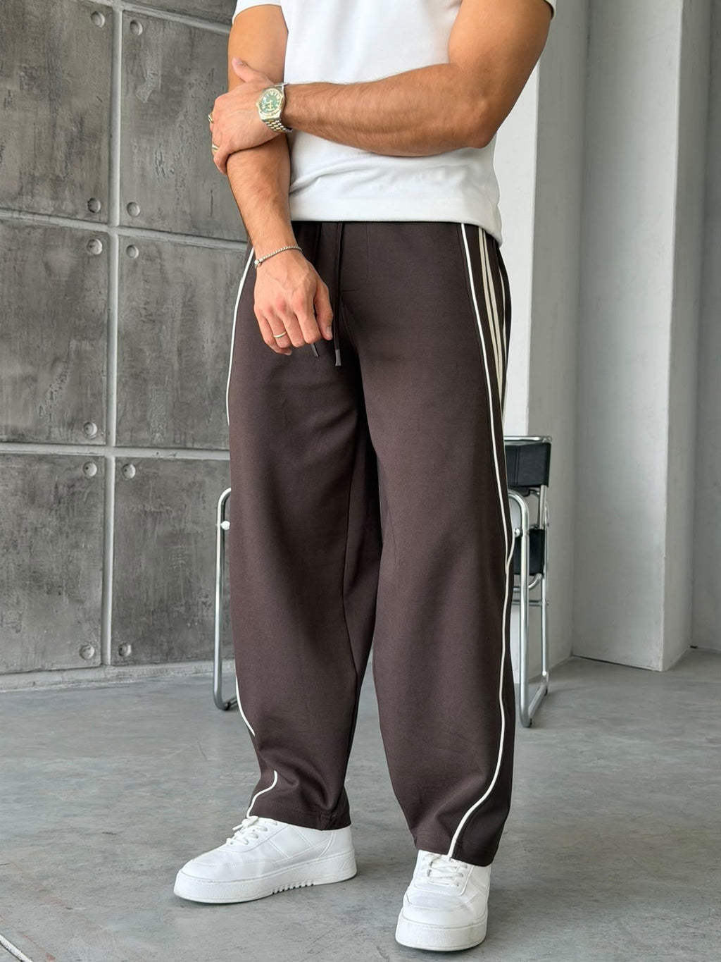 Striped Boyfriend Tracksuit Pants – Brown