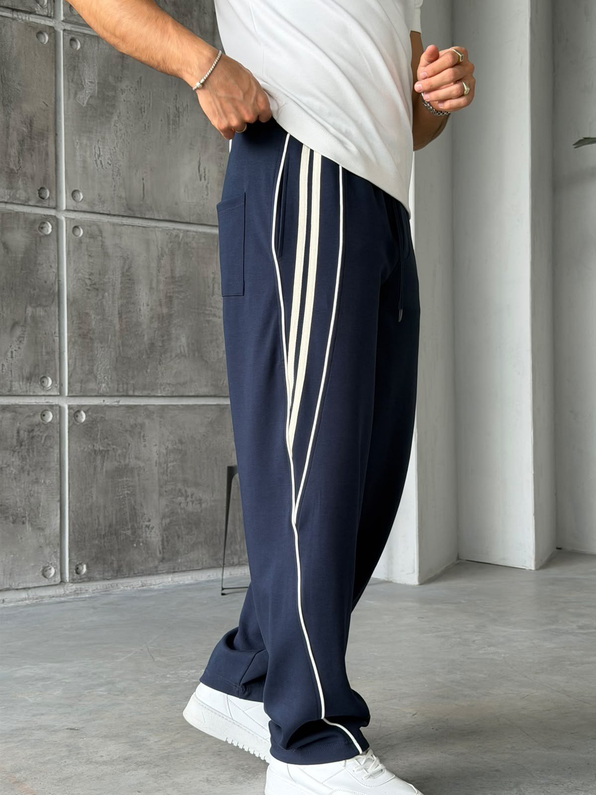 Striped Boyfriend Tracksuit Pants – Navy
