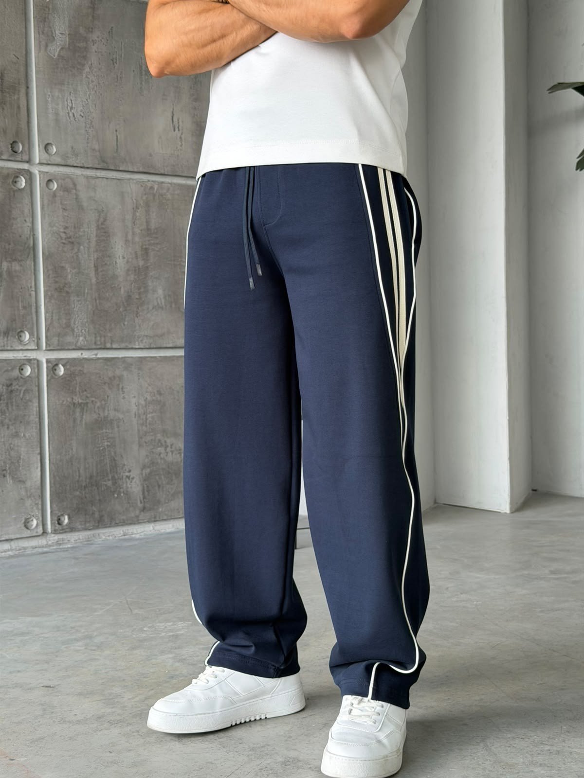 Striped Boyfriend Tracksuit Pants – Navy
